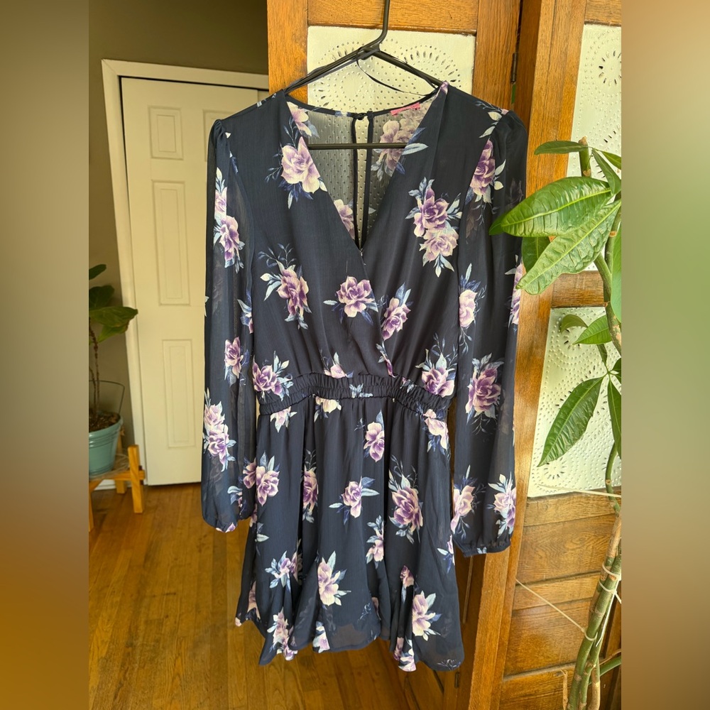 Francesca's Collections Floral Mini Dress - Black and Purple